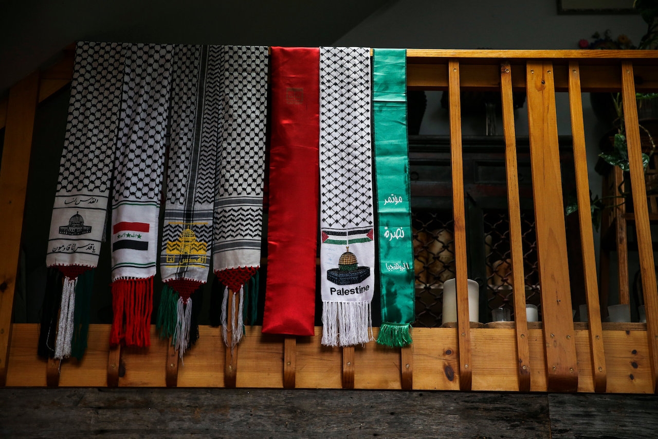 Scarves Mr. Cohen has collected hang in his home in Sullivan County. Credit: Eve Edelheit for The New York Times
